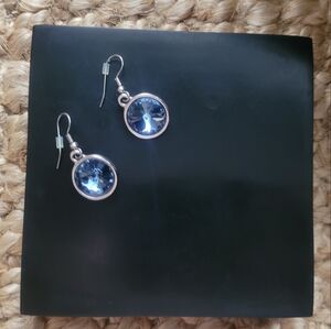 Faceted Shimmering Blue & Silver Toned Dangle Earrings